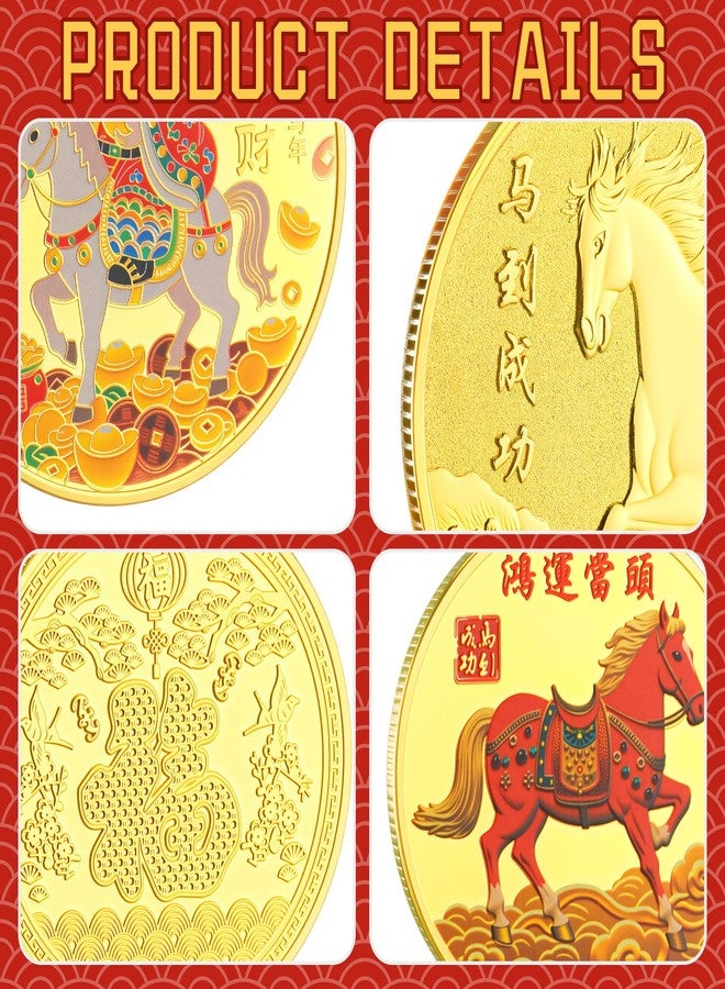 Quelay 5 Pcs Chinese Lucky Coin 2026 New Year of The Horse Chinese Zodiac Coins Golden Chocolate Coins Commemorative Novelty Metal Specie for Blessing Souvenir Office Fortune Collection Gifts - Image 4